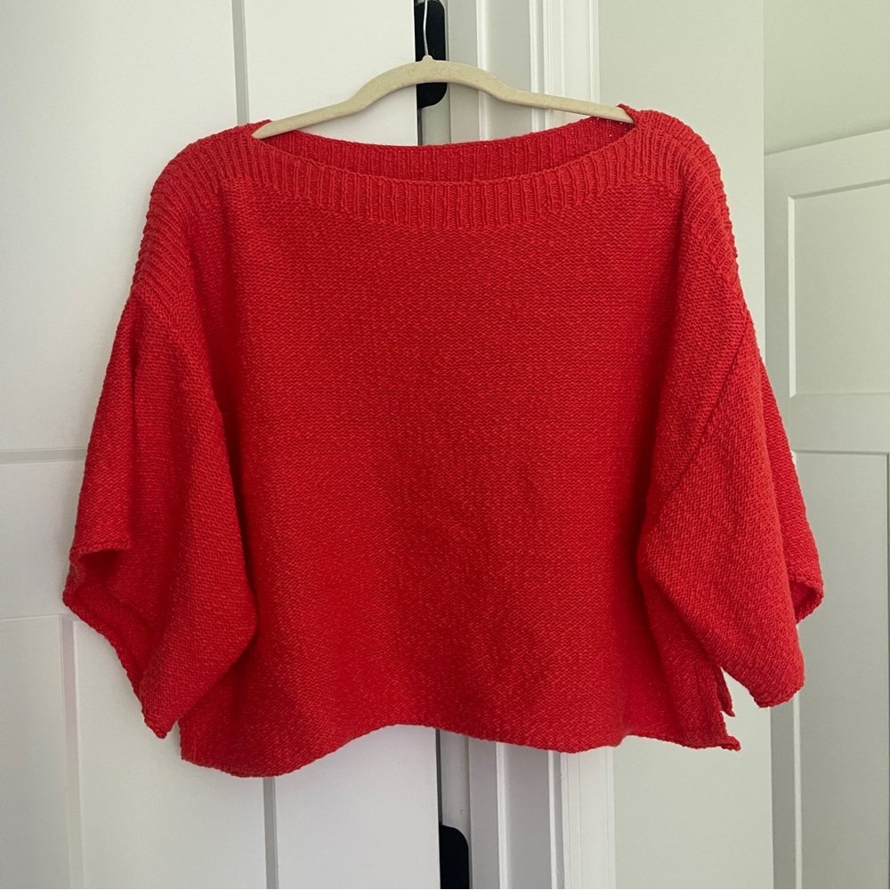 Anthropologie Ronita Sweater Tee Knit Red Cropped Boxy - Picture 3 of 6